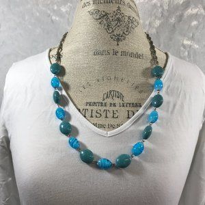 Beautiful long blue bead necklace braided chain